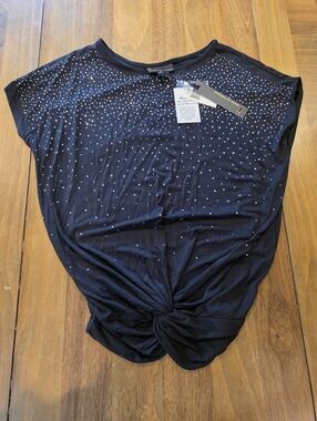 i Jeans by Buffalo Black Top Small Front Knotted Rhinestone Embellished NWT